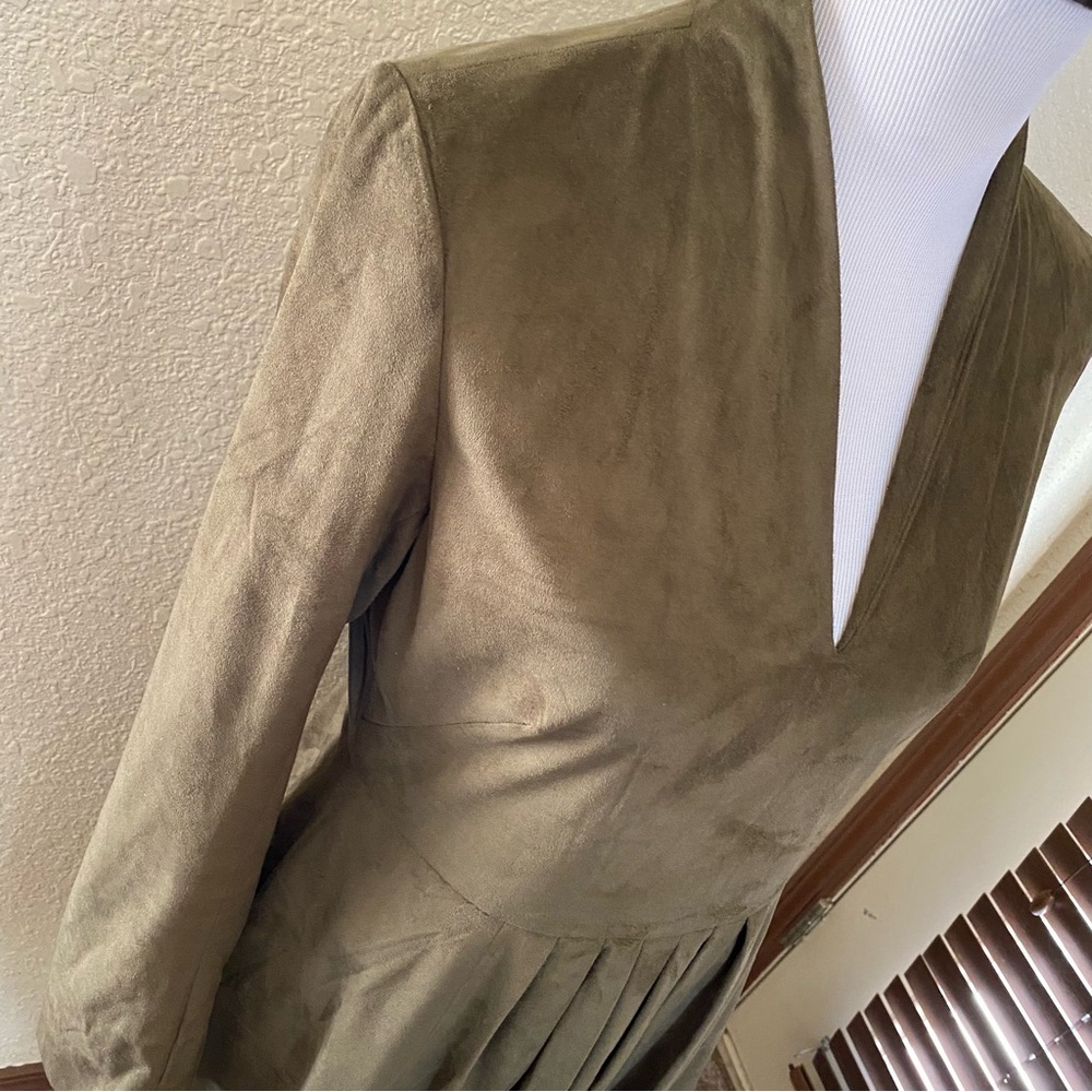 Catherine Malandrino Faux Suede Pleated Skirt Long Sleeve Dress Roasted Okra: 10 - Picture 3 of 12